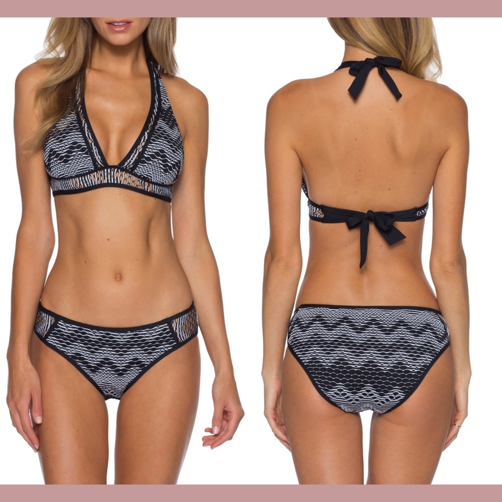 NEW $126 Becca Reveal Halter Top + Hipster Bikini Bottoms Black [SZ Small ]‎
